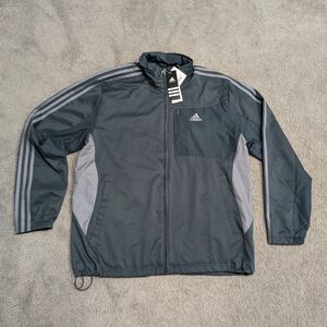 NEW Adidas Golf Jacket Mens Sz LG Performance Drive 2 Wind Hood Mesh Lined Gray